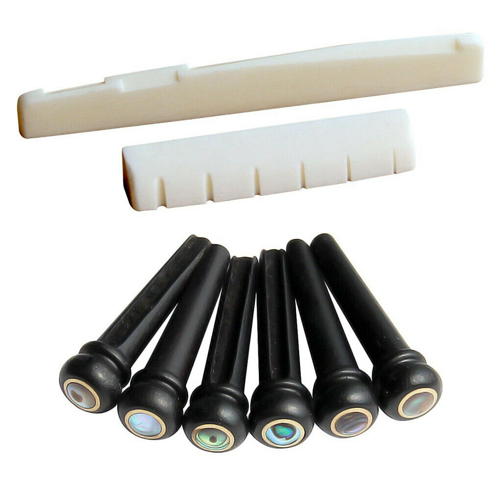 Acoustic Guitar Bridge Pins Peg+Bone Carved Saddle Nut For Replacement Parts