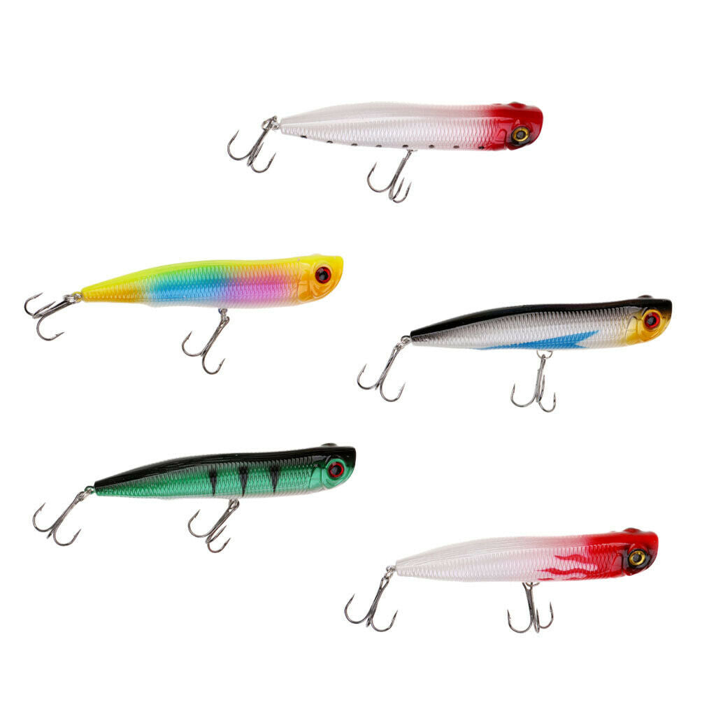 Lot 5pcs Hard Plastic Popper Fishing Lures Bait Bass CrankBaits Hooks Tackle