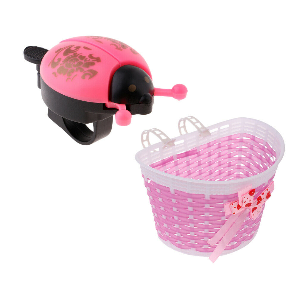 Children Kids Girls Bike Bicycle Shopping Front Basket + Ladybird Bell Horn Ring