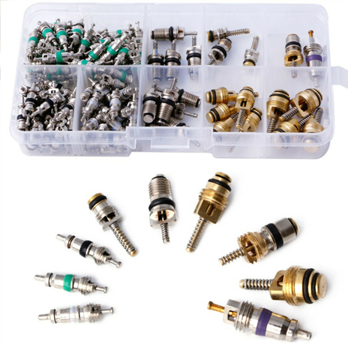 134x Car 9kinds R134 A/C Air Conditioner Schrader Assortment Valve Core Tool Kit