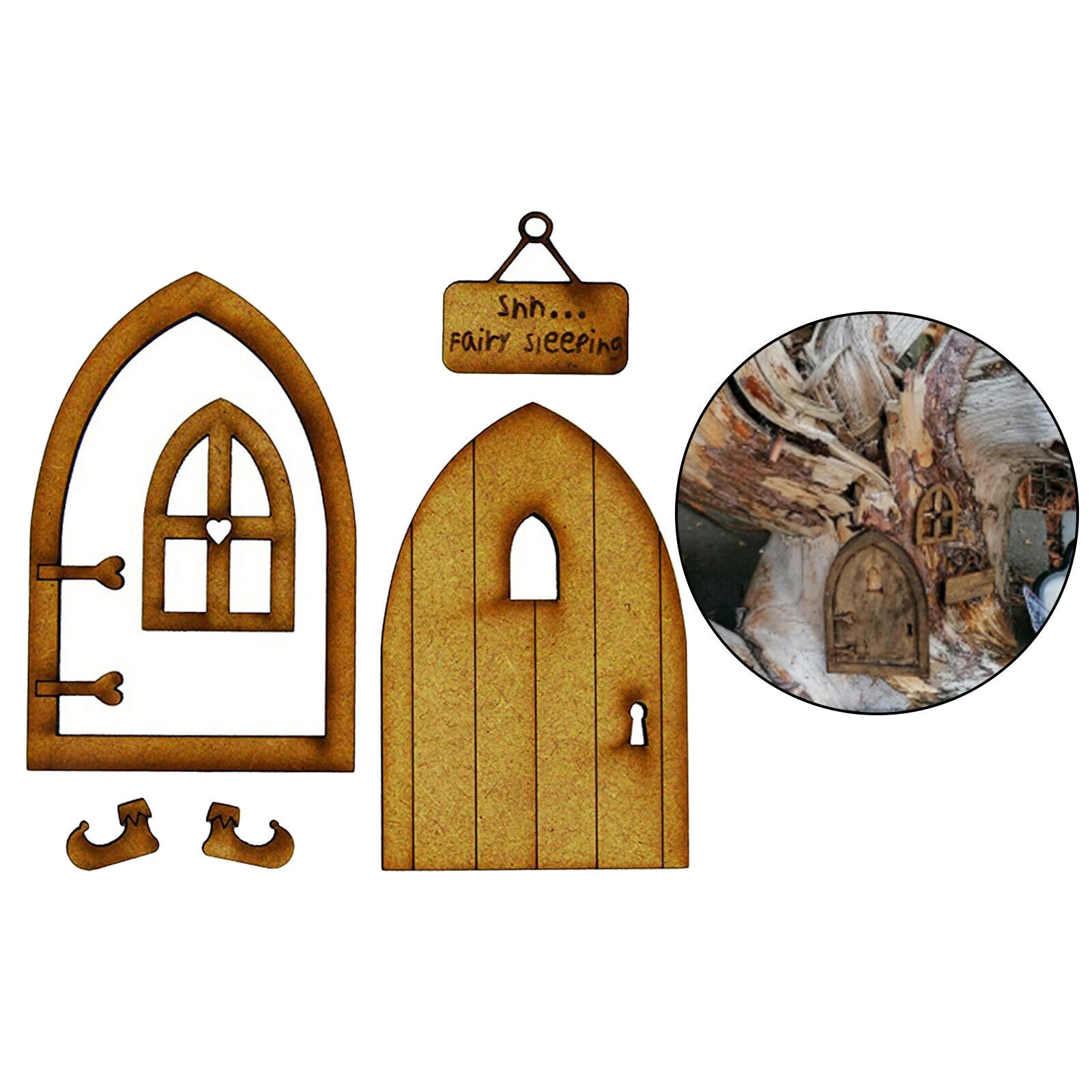 Garden DIY Wooden Fairy Door Kit Miniatures Hanging Sign Birthday Gift Decor