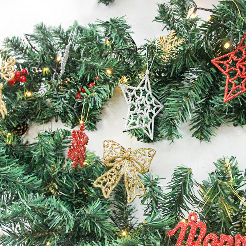 2.7m LED Rattan Garland Snow Flower Green Artificial Xmas Tree Vine Decorative