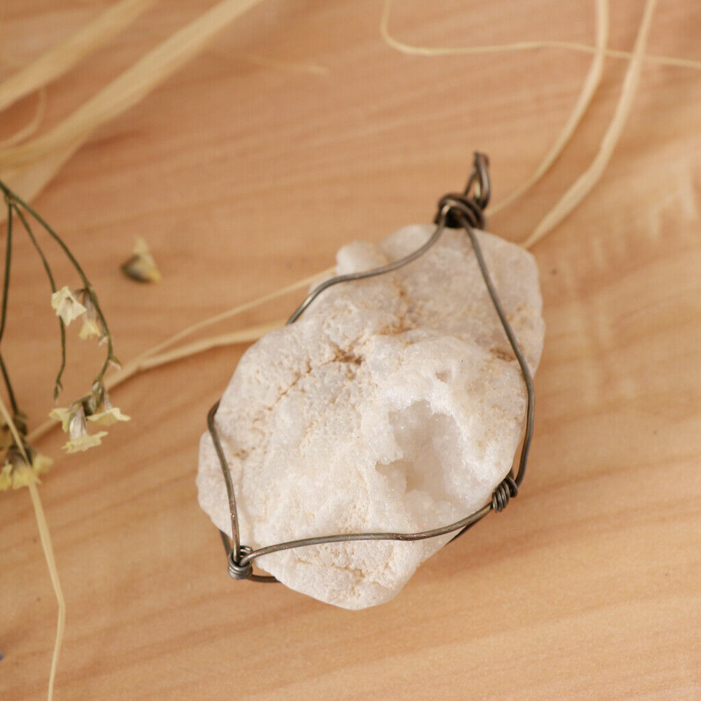 natural agate irregular pendant hand twisted wire around pendant White