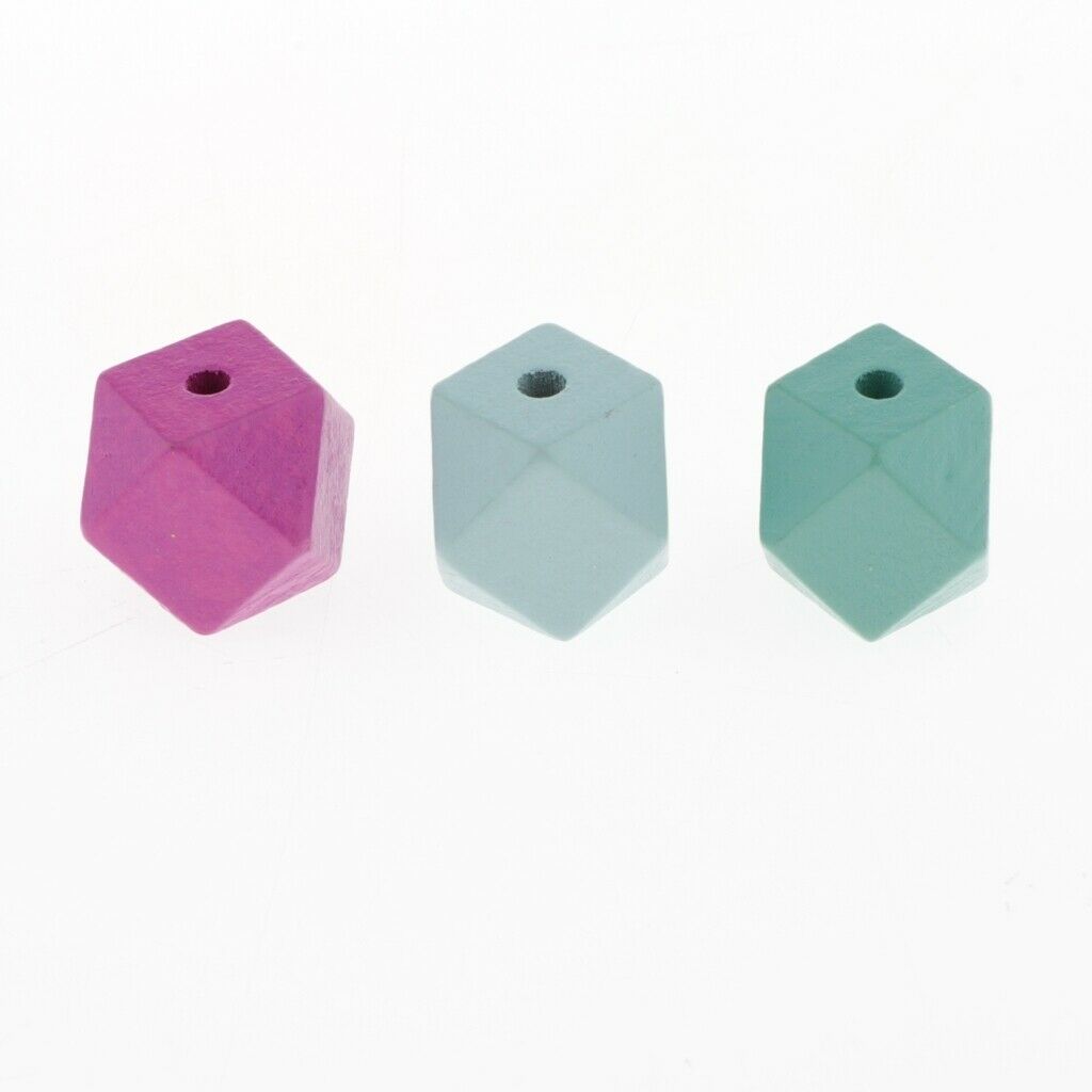 40x Geometric Faceted Wood Spacer Loose Beads Wooden Charm DIY Jewelry Craft