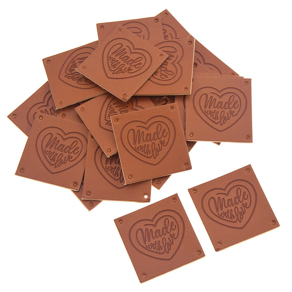 24pcs PU Leather Labels Tags Heart Handmade with Love Clothing Sewing Decor DIY