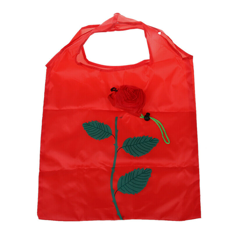 Green Leaves Rose Foldable Red Shopping Bag Handbag Y6M7M7