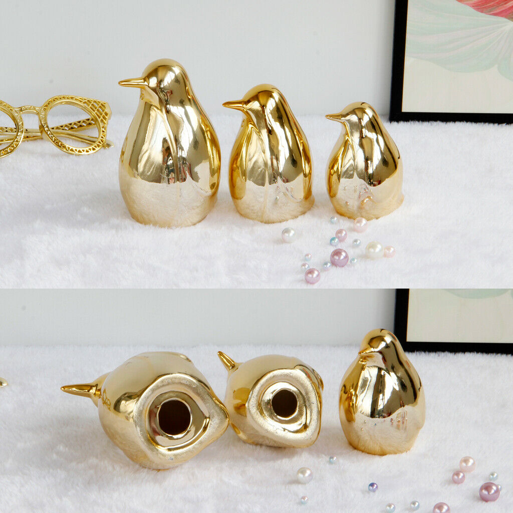 2 Pcs Golden Bird Statue Desktop Ceramic Display Wedding Home Decor Gift M+L