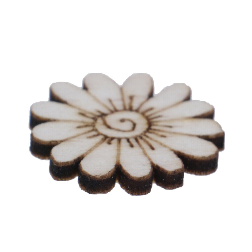 100pcs Wood Flowers and leaves Embellishment Wooden Shape Craft Wedding DecoY SJ