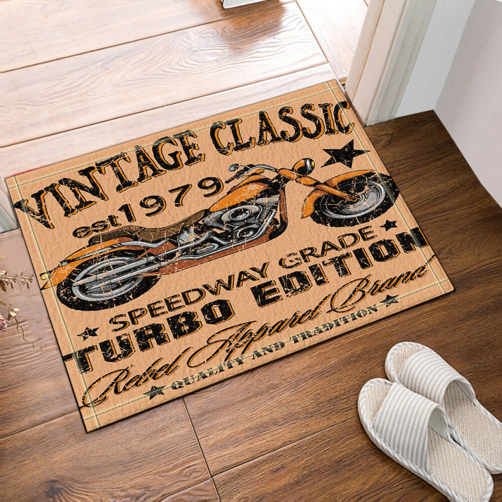 Ancient Motorcycle in Beige Bath Rug Non-Slip Floor Indoor Front Door Mat 16X24"