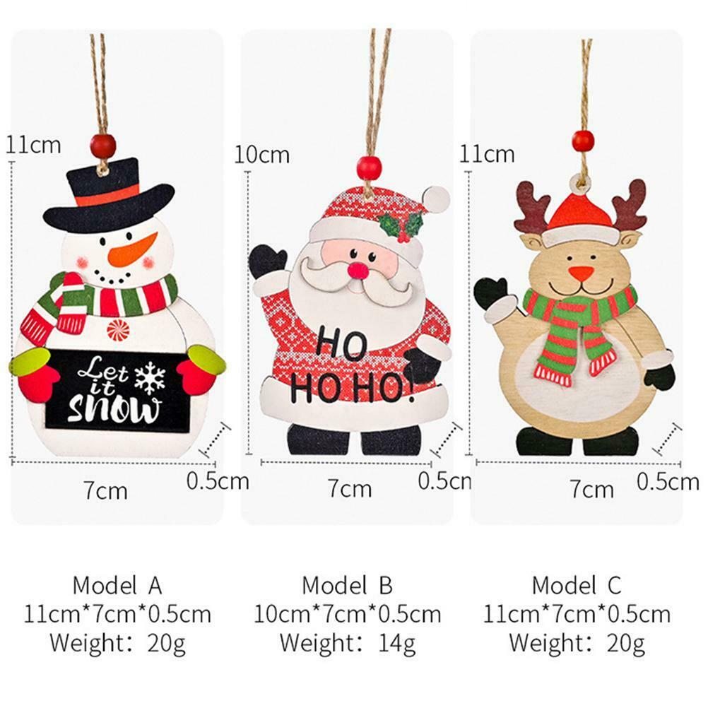 3Pcs Christmas Printing Wooden Pendant Christmas Tree Window Table Decorations