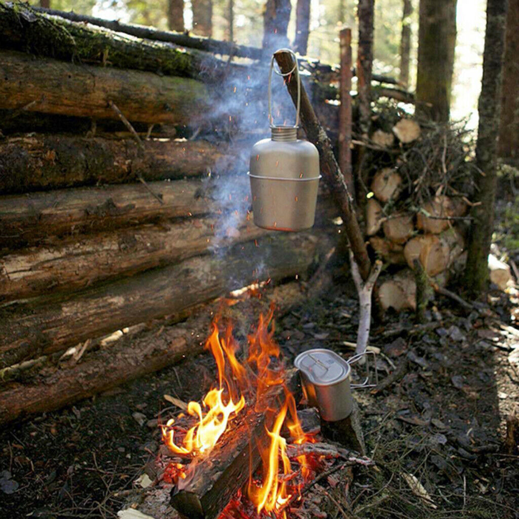 Camping Cooking Set Bottle Cup Pot Hanging Hook + fire starter Fire Blow Tube