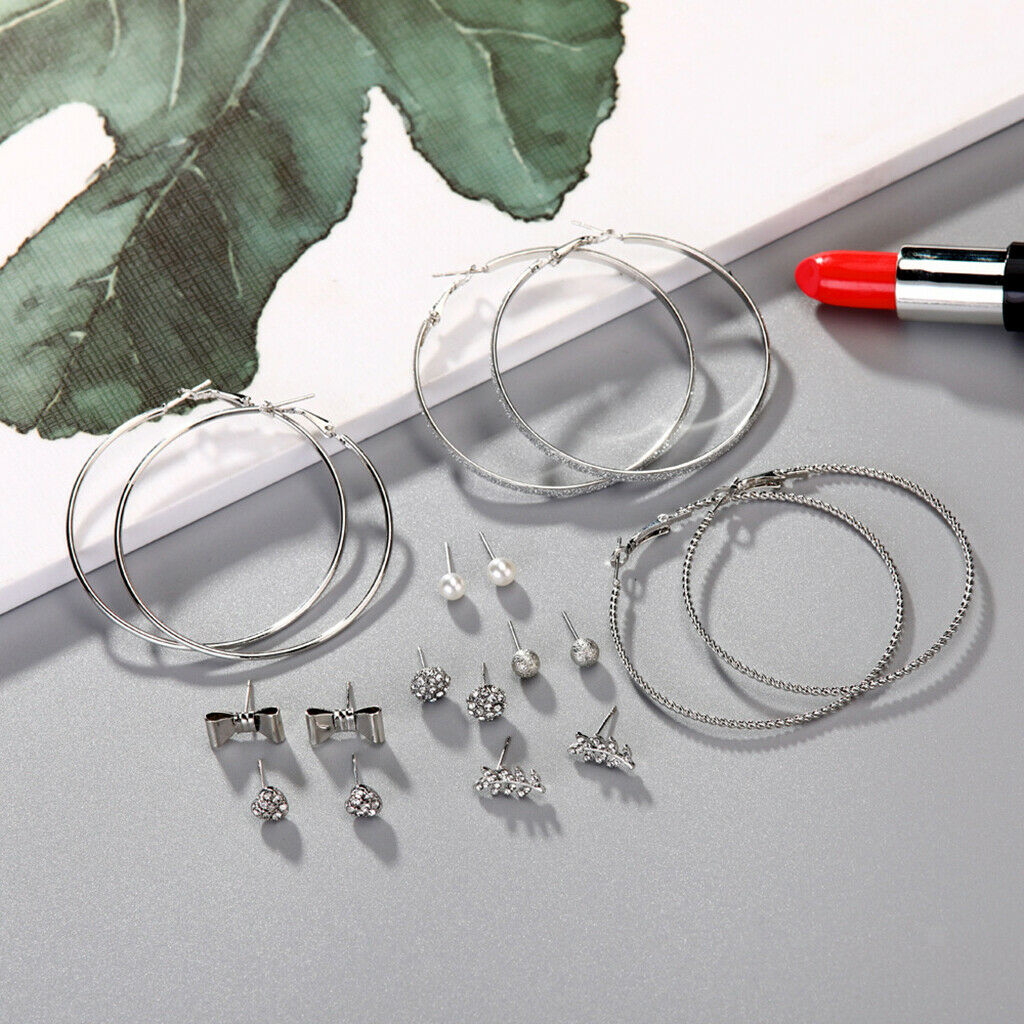 9pair Fashion Lady Ear Stud Ear Hoop Sets Heart Wedding Banquet Jewelry