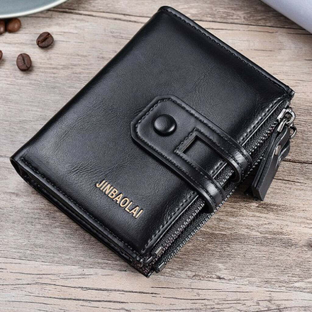 Leather men women wallet bifold credit card holder zipper