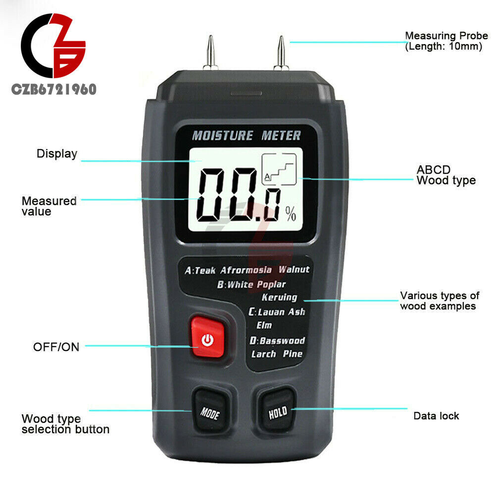 Meter Digital LCD Wood Moisture Detector Wood Hygrometer Humidity Tester Tool