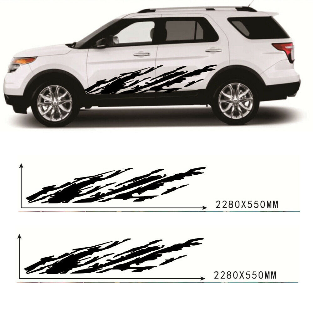 2x Universal Car Body Stickers Graphics Black Mud Splash Style 89.8" x 21.7"