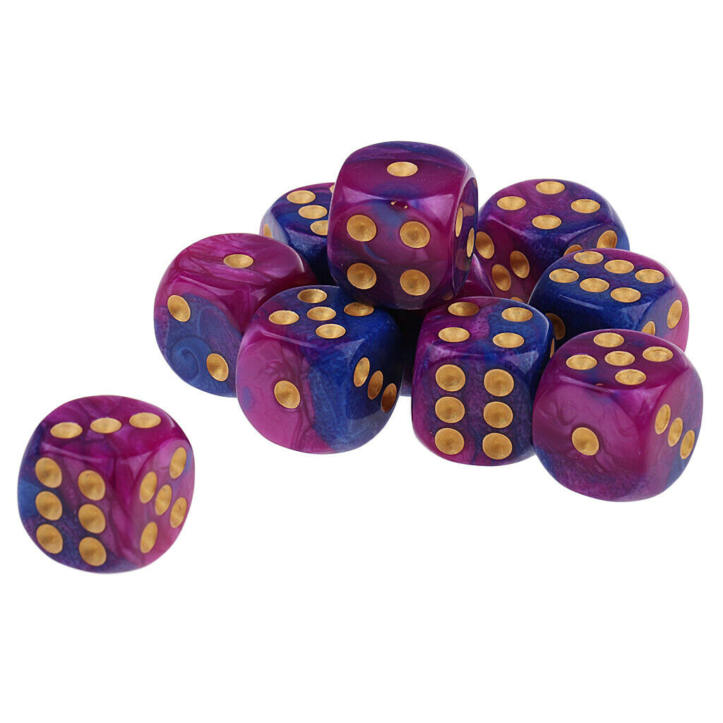 10x Six Sided D6 Dice Dotted for  TRPG Purple Blue