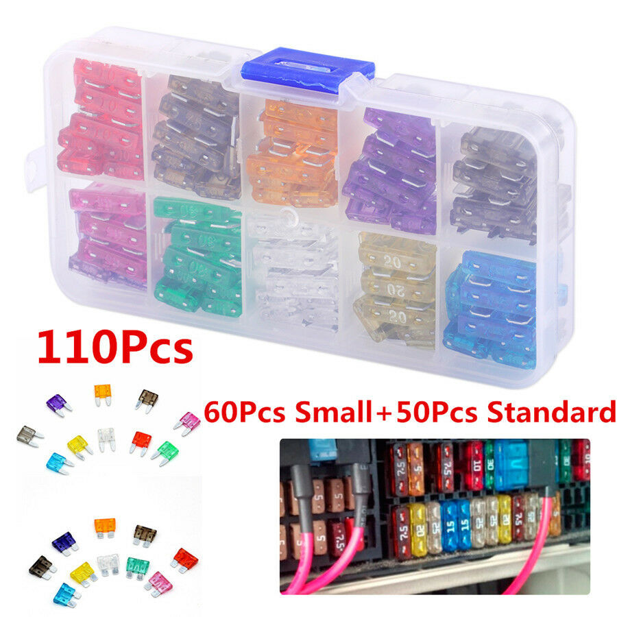 110Pcs/Set Assorted Small &Standard/Middle Size Blade Fuse 2-35 AMP Insurance