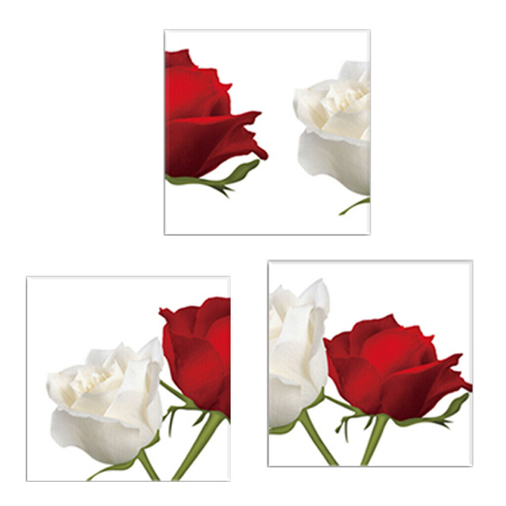 3 Panel Red And White Roses Paintings On Canvas Artwork Picture Print
