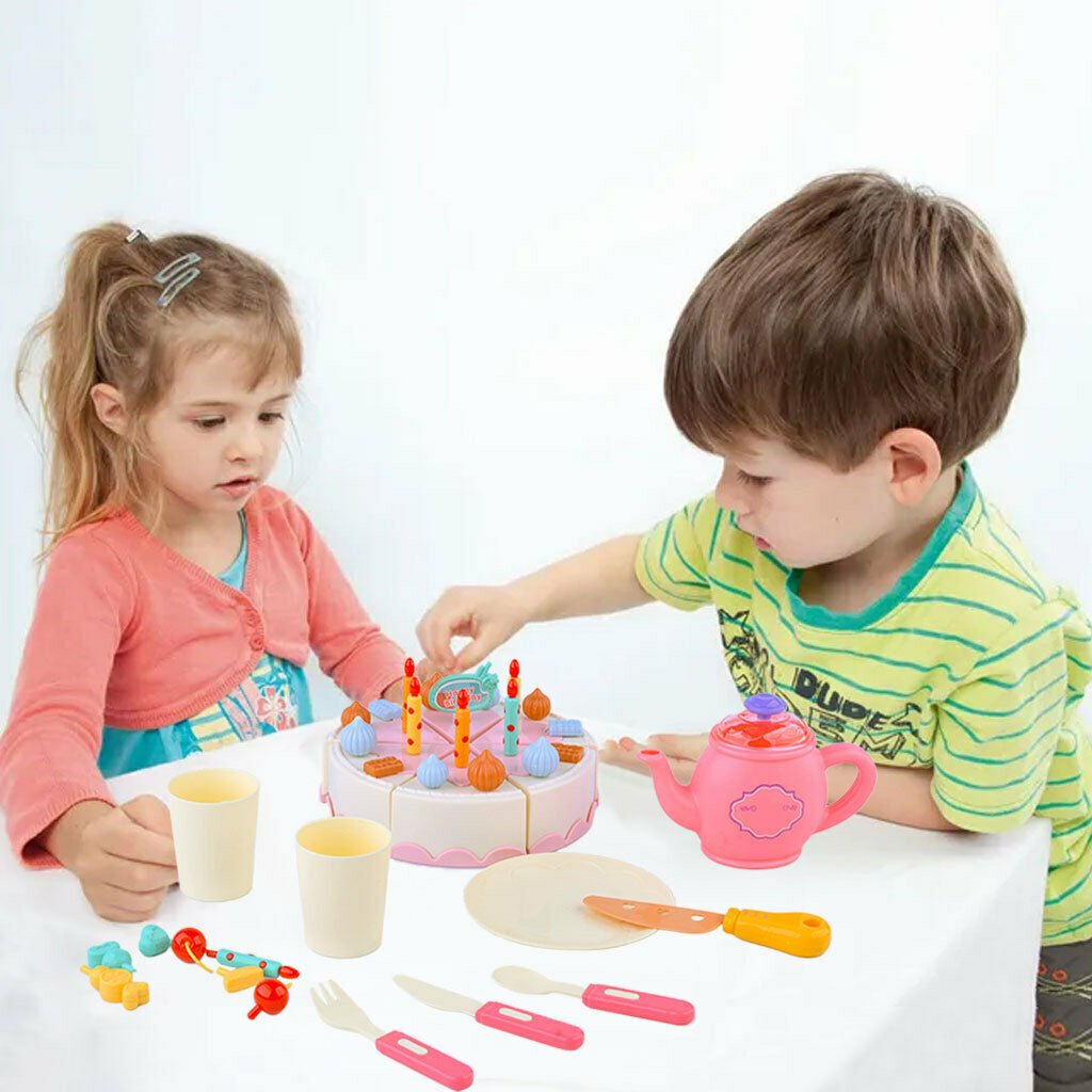 40PCS Realistic Deluxe Plastic Play Cutting Cake with Candles Creative DIY