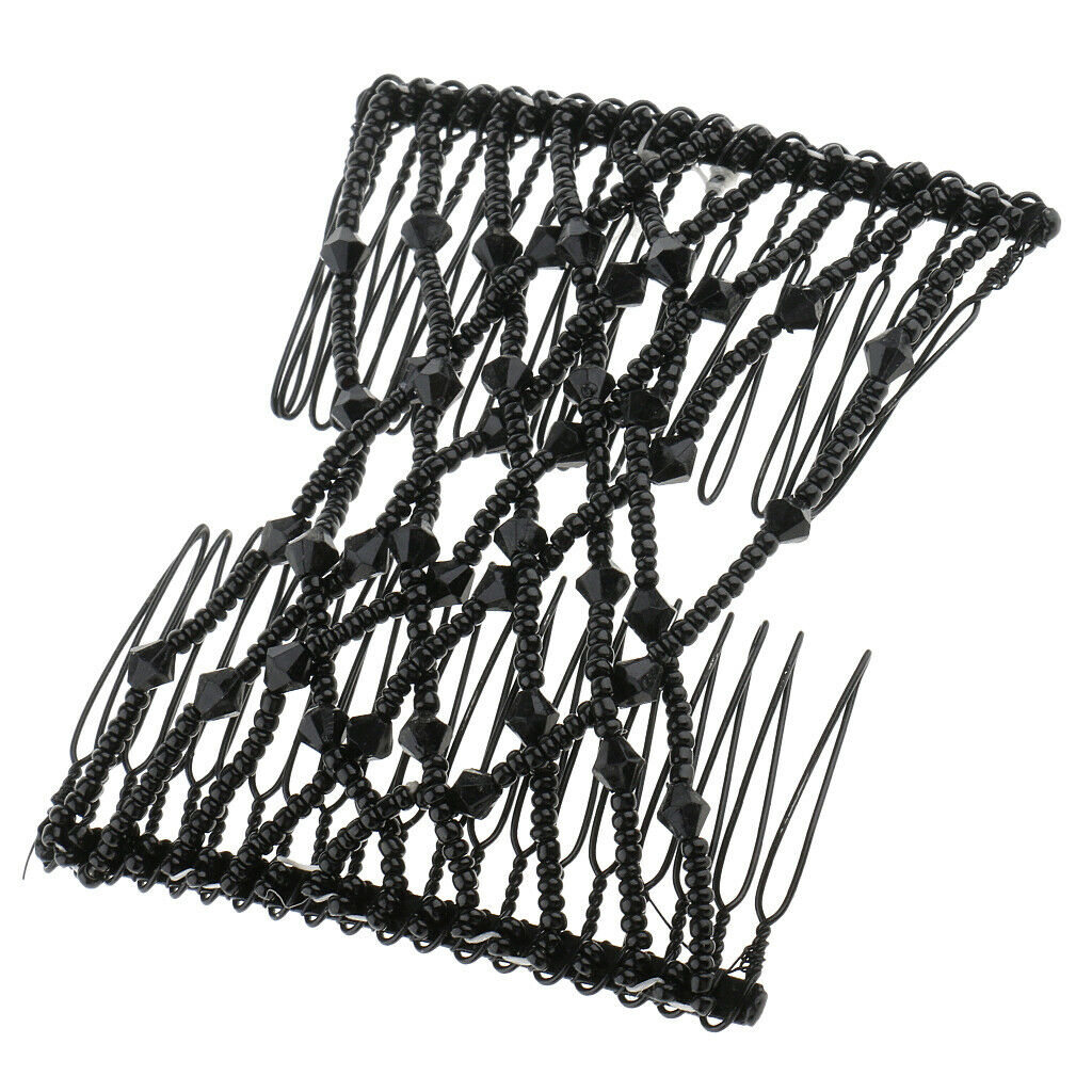 Women Lady Beading Magic Double Hair Comb Clip Hair Styling Tools Black