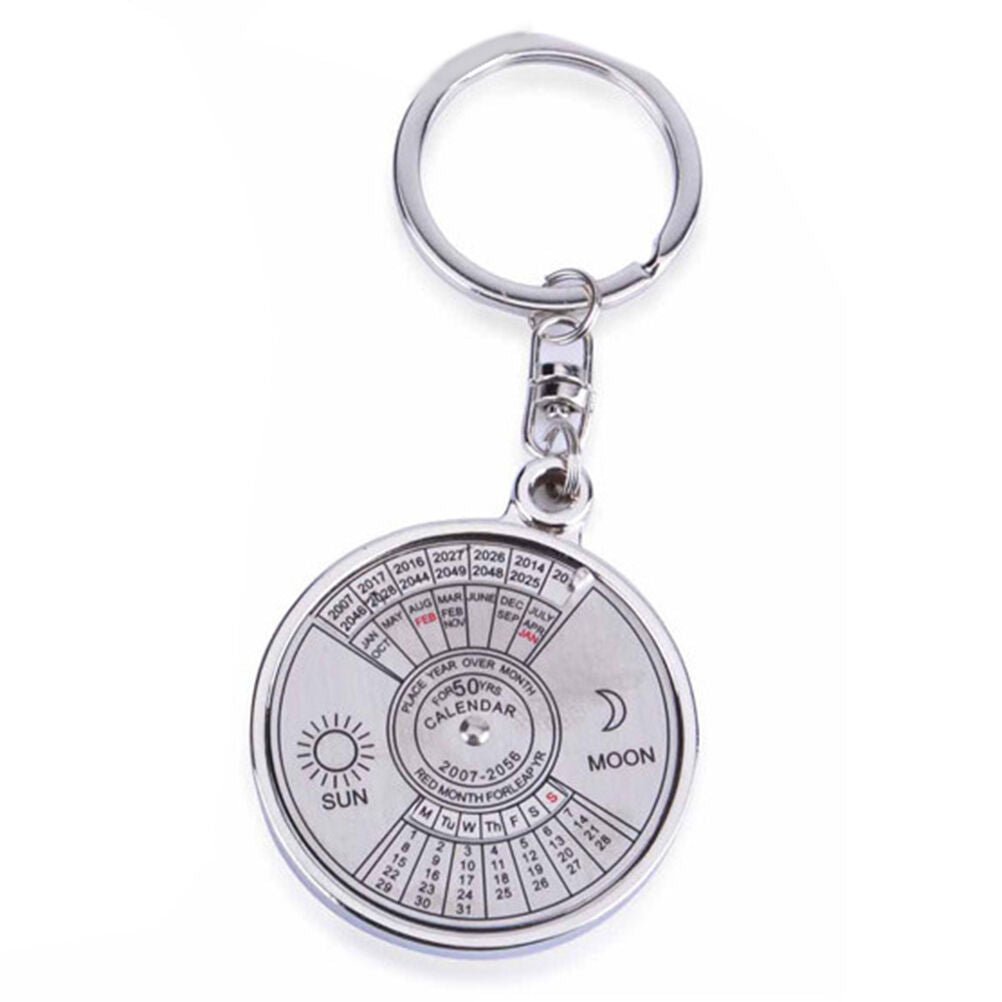 Stylish 50 Year Calendar Key Chain Keyring Keyfob Metal Alloy Ring Compass.l8