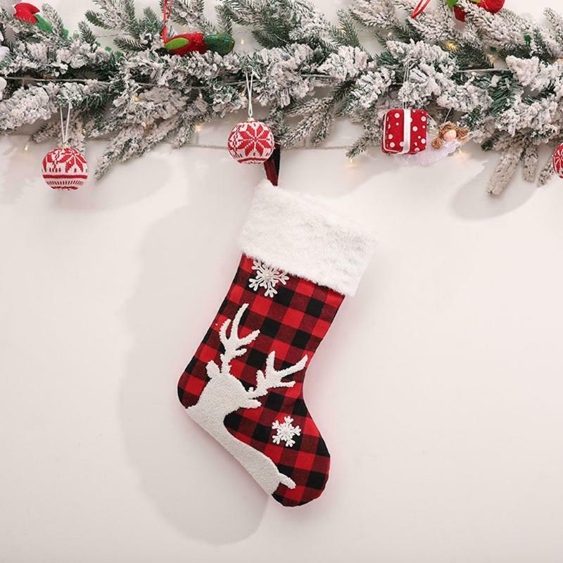 4pcs Plaid Snowflake Christmas Stockings 18'' Large Red and Black Xmas Stockings