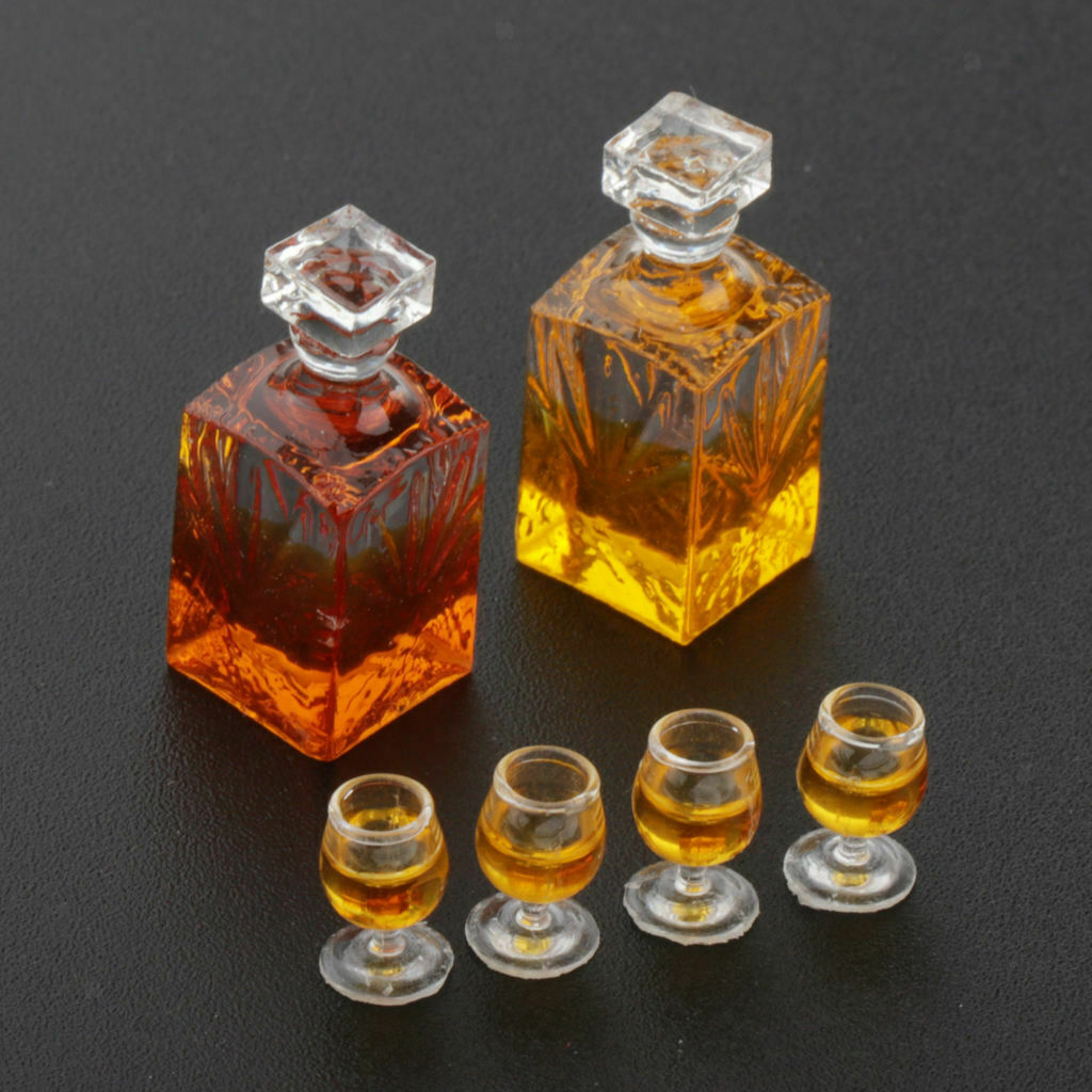 1/12 Scale Mini Cabinet Counter Liquor Wine Bottle Drinking Cup Accessories