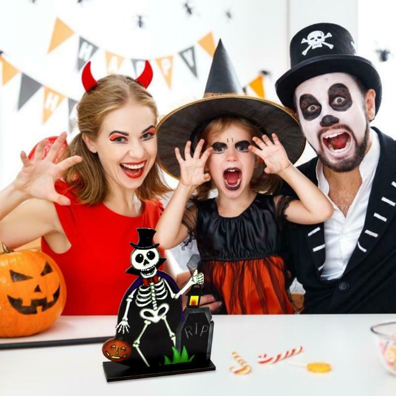 Vampire Skeleton Wooden Sign Pumpkin Tombstone Halloween Table Topper Decoration