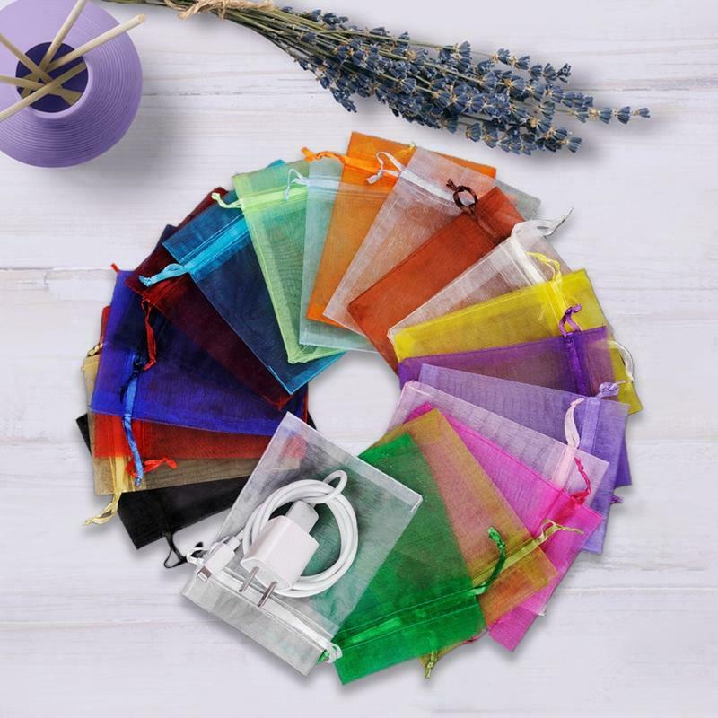 Drawstring Gifts Bags For Slipper Large Organza Packaging Rectangle Mixed Colors