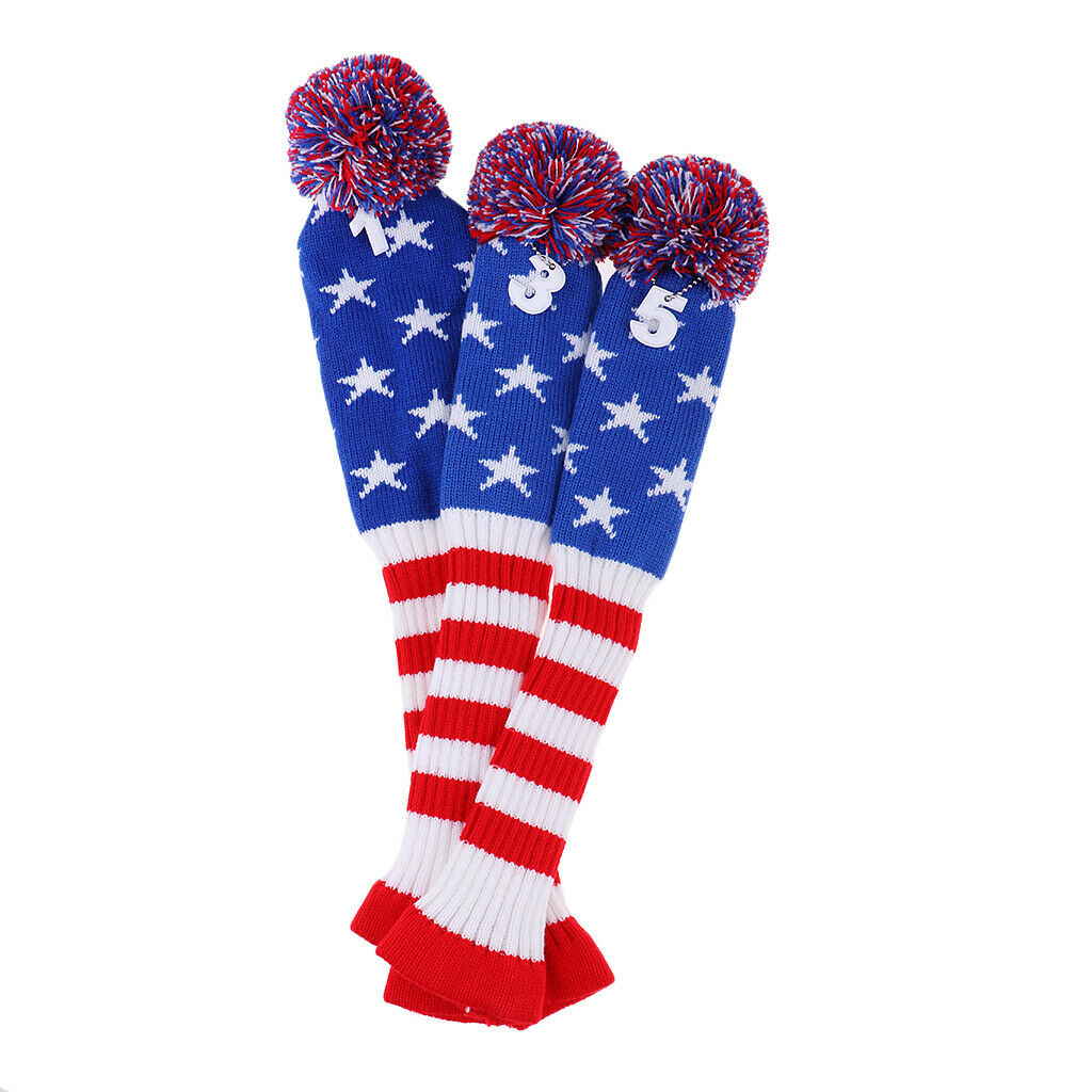 3Pcs Golf Club Knitted Headcovers Head Covers Vintange Headcover Socks Covers