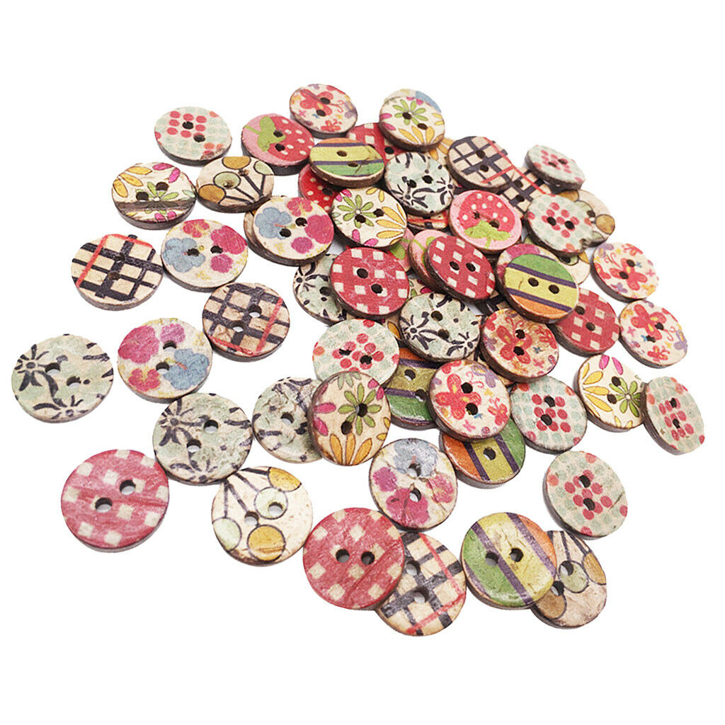 50 x Mixed Random Round Painted Coconut Shell Buttons Sewing Scrapbooking
