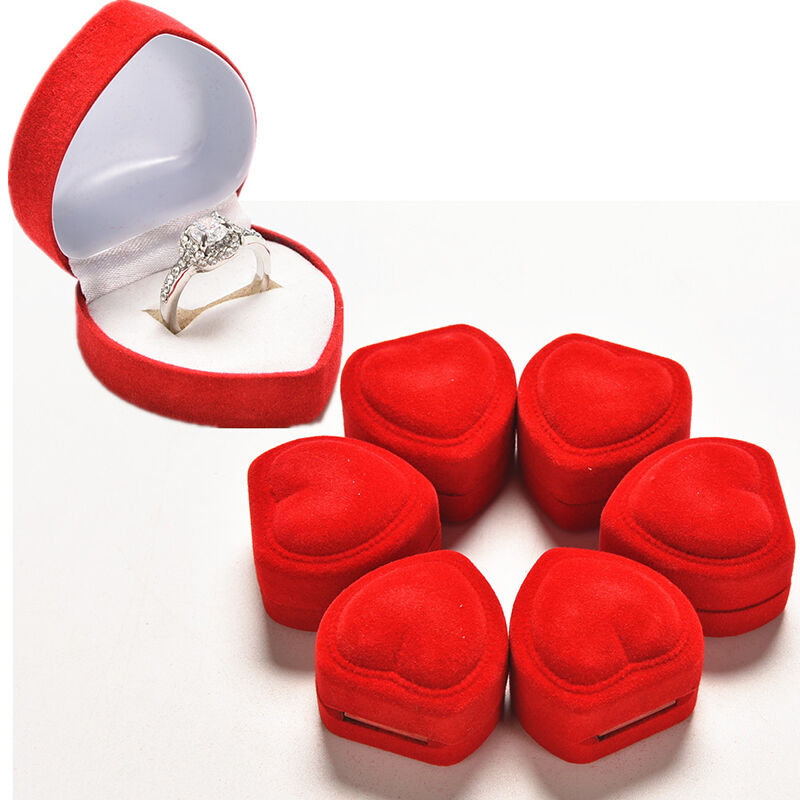 3x  Heart Shaped Ring Box Red Love Heart Storage Box Jewelry Display Box_DD