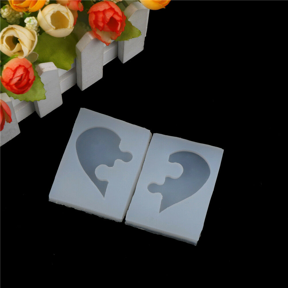 2X Puzzle Heart Shape Silicone Mold Casting Love Mould For DIY Jewelry Pe.l8