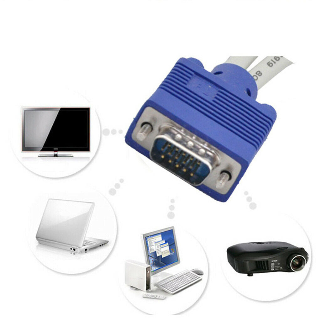 VGA 1 To 2 Splitter Cable SVGA Monitor Wire Cord Connectors For TV Computer
