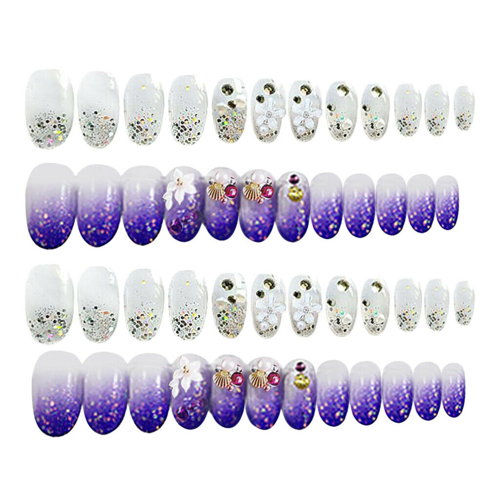 2 Color French Tip Press On False Nails Acrylic Full Cover Nail Art Tips Set