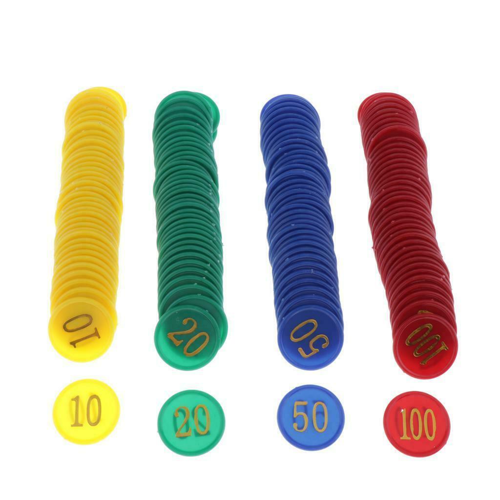 160 Counters Counting Chips Plastic Markers Mixed Colors Printed Denomination