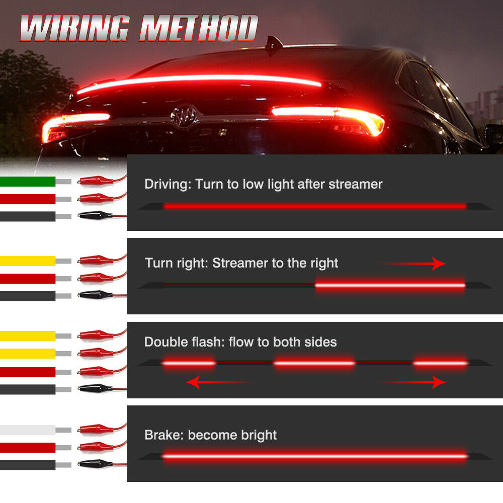 Car Carbon Fiber LED Tail Brake Light Car Rear Trunk Roof Spoiler Lip Tail Lid