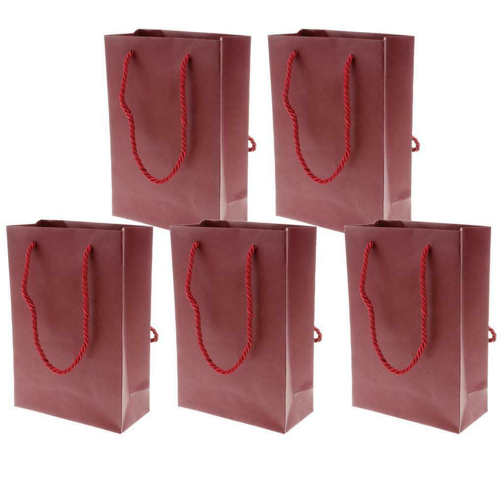 5 Pieces Paper Bags Jewelry Shopping Gift Wedding Handles Bags Wine Red