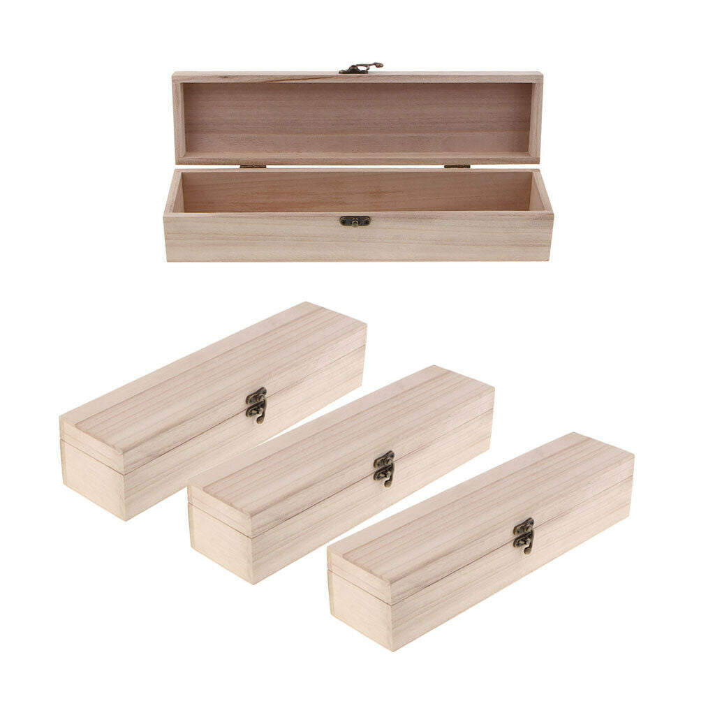 4Pc Unfinished Unpainted Wooden Storage Box Case Organizer Jewelry Box with Lock