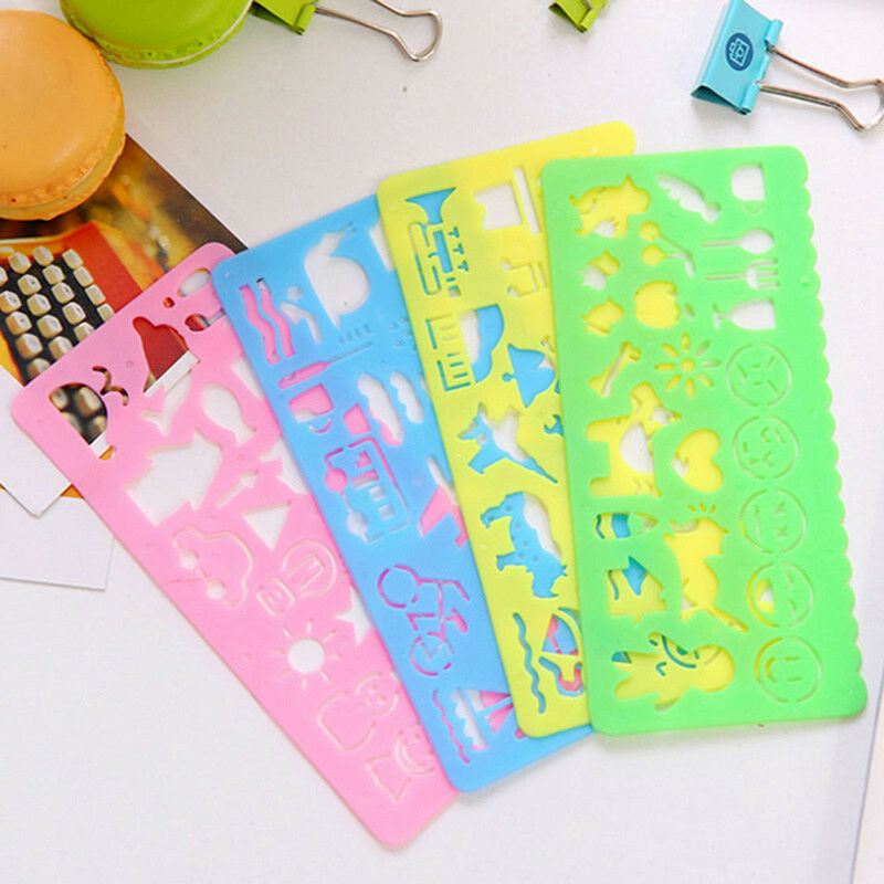 4pcs Korea Stationery Cartoon Ruler Oppssed Drawing Template Moul.l8