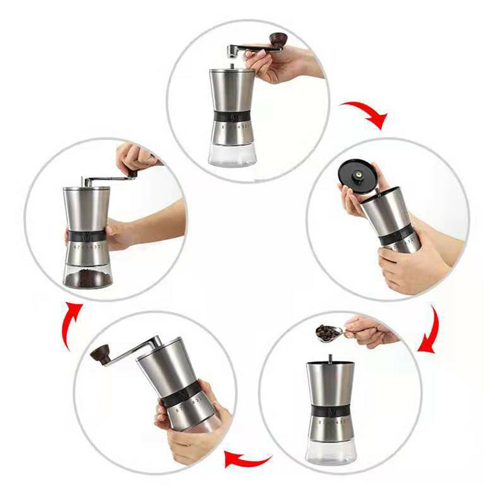 Durable Portable Manual Coffee Grinder with Adjustable 8 Setting Hand Mill for