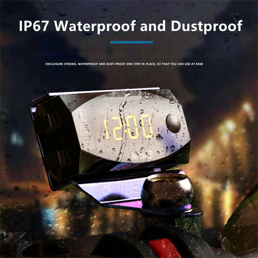 3 in 1 Motorcycle Electronic Clock VoltageThermometer Voltmeter LED Display