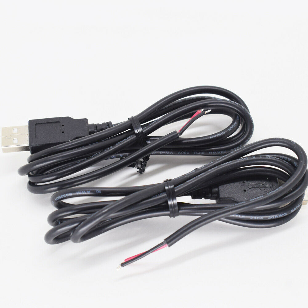 5pcs 1M/3.3FT 20AWG USB 2.0 Male Plug 2pin wire DIY Pigtail cable Black