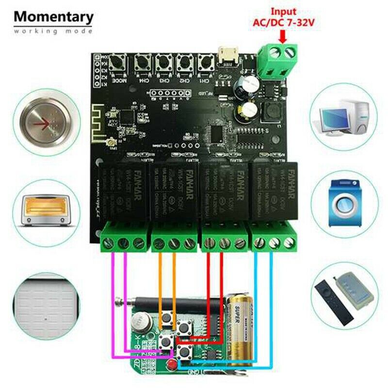 4CH Tuya Switch WiFi Switch Module Wireless Relay Smart Life APP Remote ControJ6