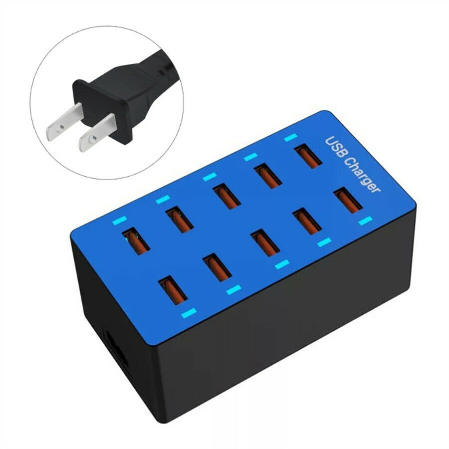 10-Port USB Charger Station with Rapid Charging Smart USB Port 2.4A 50W Power