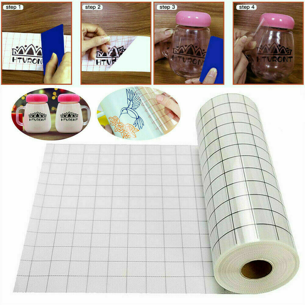 12" x 60" Vinyl Transfer PVC Paper Tape Roll Adhesive Clear Alignment Grid