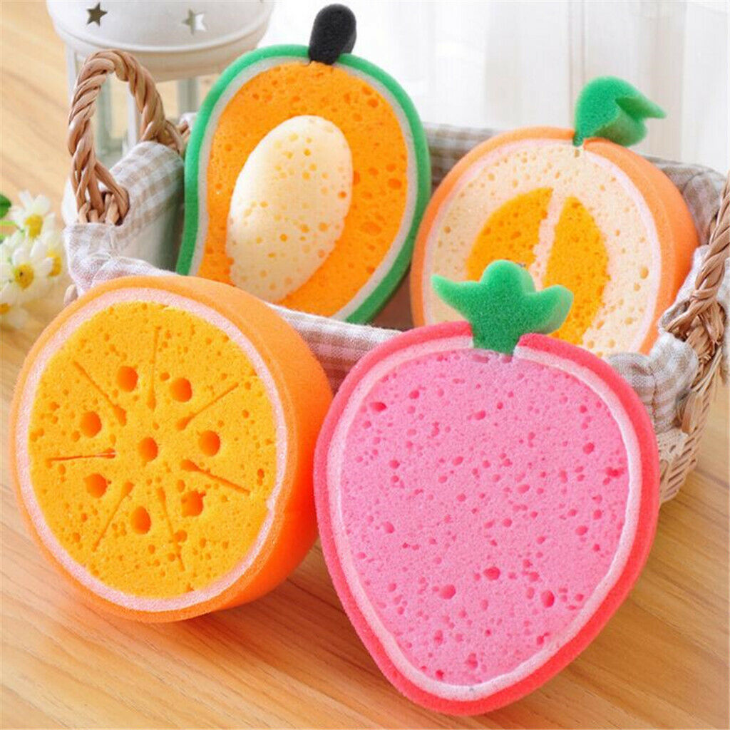 4Pcs/Set Fruit Shape Sponge Cleaning Brush for Kitchen Bathing Multi-functional