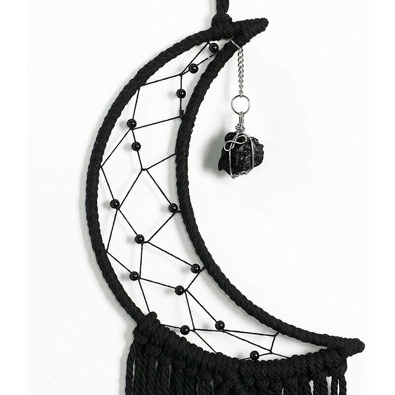 Dream Catcher Black Boho Decor with Crystal Stone Moon Dream Catchers for BeX5P4