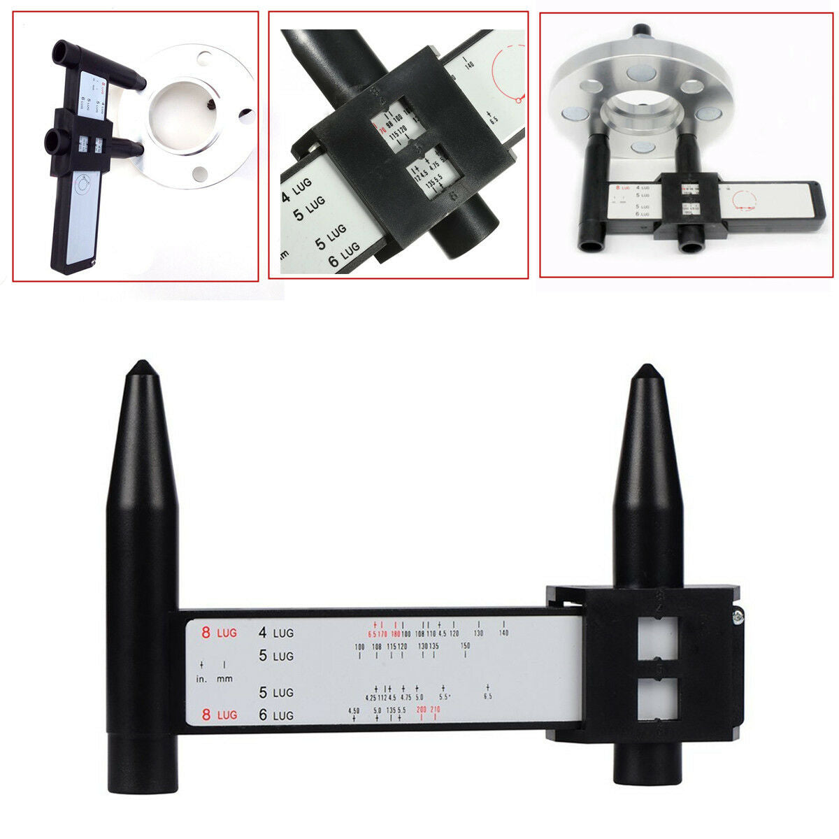 Precise Tire Bolts Wheel Rims Ruler Pattern Gauge 4 5 6 8 Lug PCD Measuring Tool