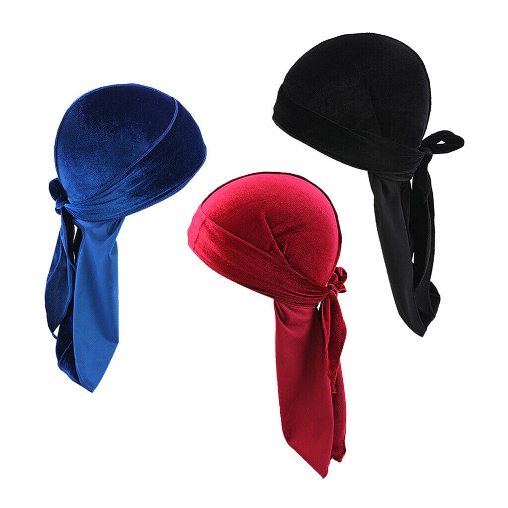 Elegant Velvet Bandana Hat Durag Long Tail Headwrap Beanie Hat Chemo Hat